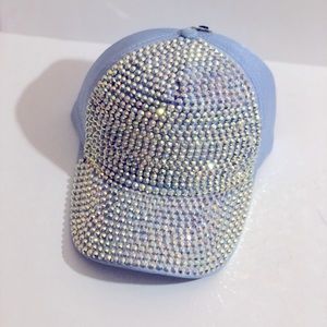 IRIDESCENT RHINESTONE HAT POWDER BLUE